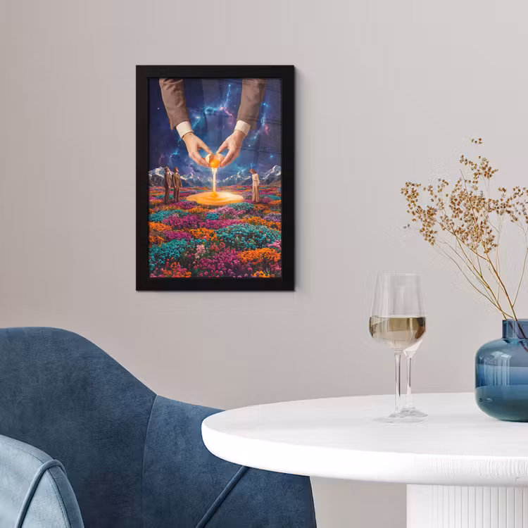 Poster met lijst - Handen - Ei - Surrealisme - Handen - Ei - Surrealisme fotolijst zwart zonder passe partout klein