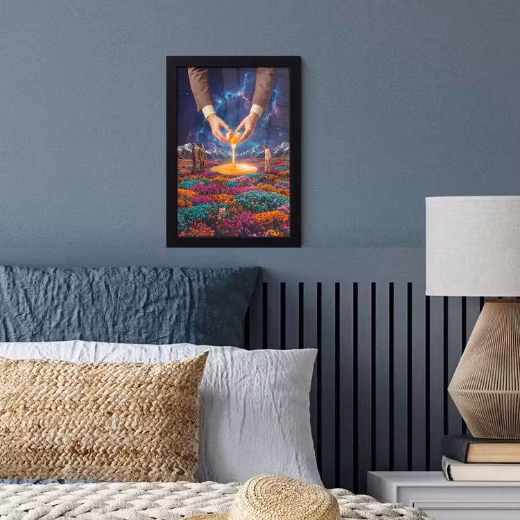 Poster met lijst - Handen - Ei - Surrealisme - Handen - Ei - Surrealisme fotolijst zwart zonder passe partout klein