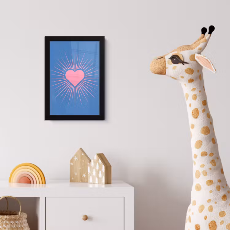 Hart - Stralen - Liefde - Modern - Roze fotolijst zwart zonder passe partout klein -usfeer4_kinderkamer