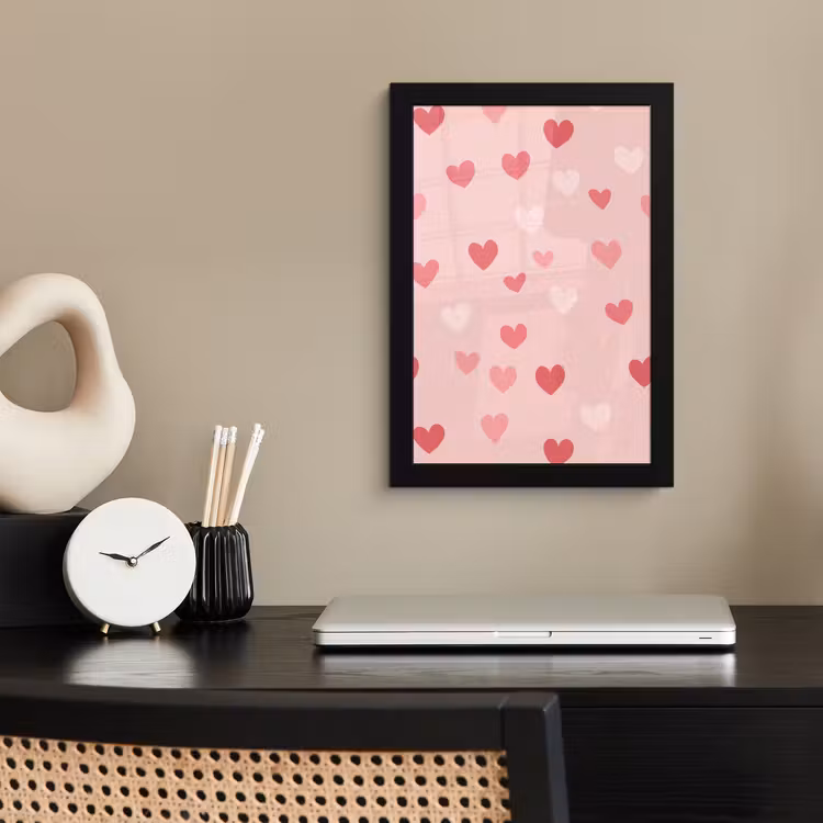 Hartjes - Patroon - Roze - Eenvoudig fotolijst zwart zonder passe partout klein -sfeer1