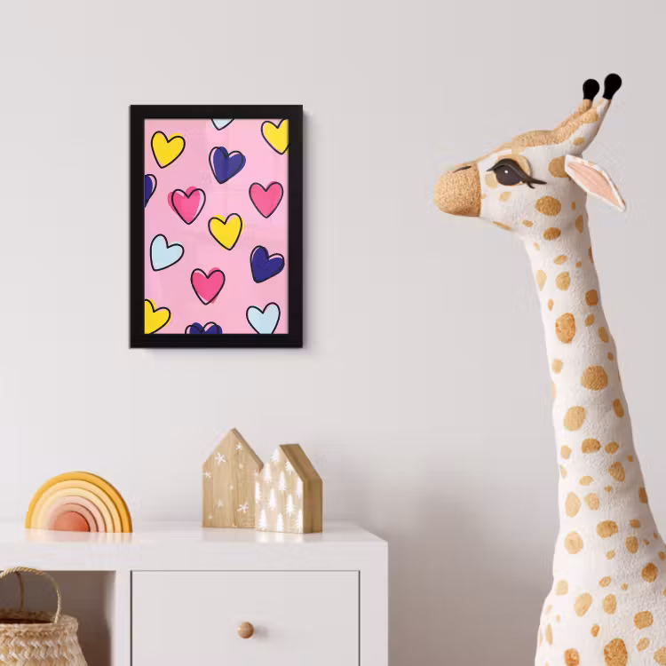 Hartjes - Valentijn - Patroon - Kleurrijk fotolijst zwart zonder passe partout klein -usfeer4_kinderkamer