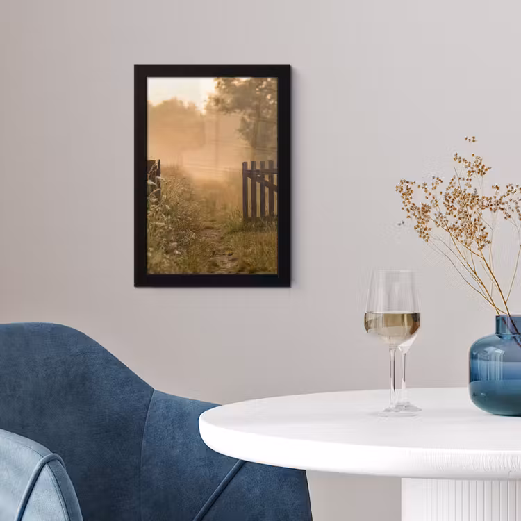 Hek - Natuur - Mist - Veld fotolijst zwart zonder passe partout klein -sfeer4