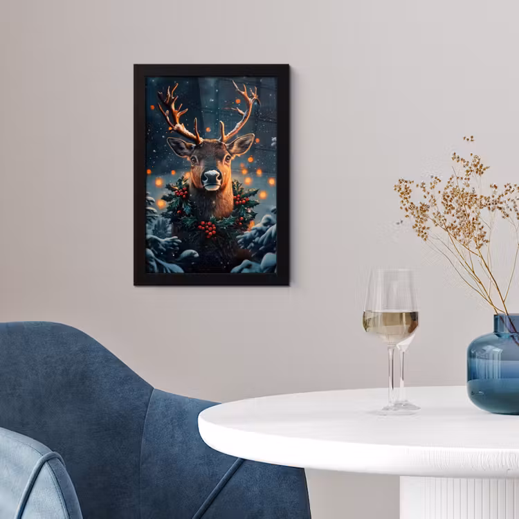 Hert - Kerst - Winter - Sneeuw - Kerstkrans fotolijst zwart zonder passe partout klein -sfeer4