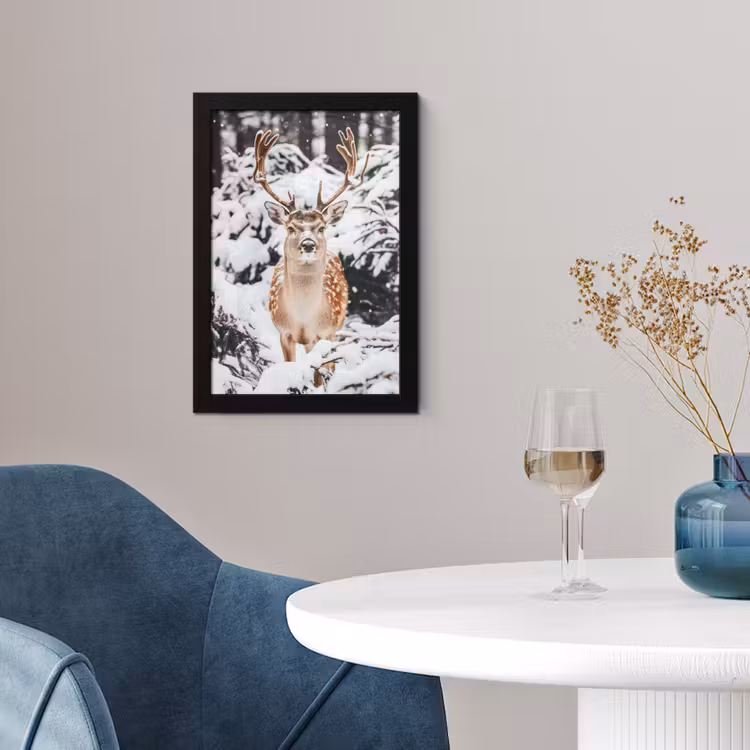 Hert - Sneeuw - Winter - Bos - Dieren fotolijst zwart zonder passe partout klein -sfeer4