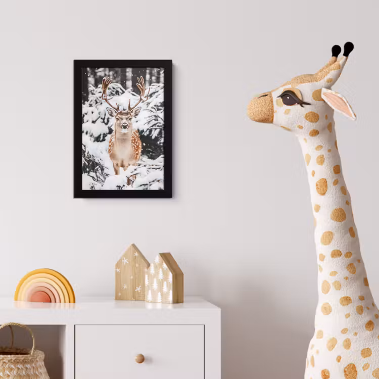Hert - Sneeuw - Winter - Bos - Dieren fotolijst zwart zonder passe partout klein -usfeer4_kinderkamer