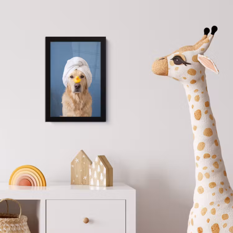 Hond - Badeend - Geel fotolijst zwart zonder passe partout klein -usfeer4_kinderkamer