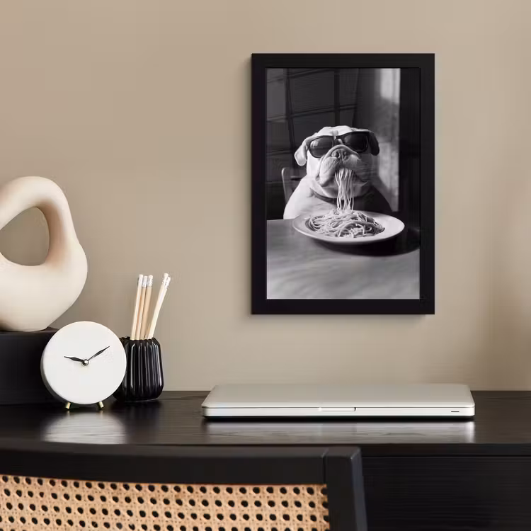 Hond - Bulldog - Pasta - Bril - Stoer - Dieren fotolijst zwart zonder passe partout klein -sfeer1