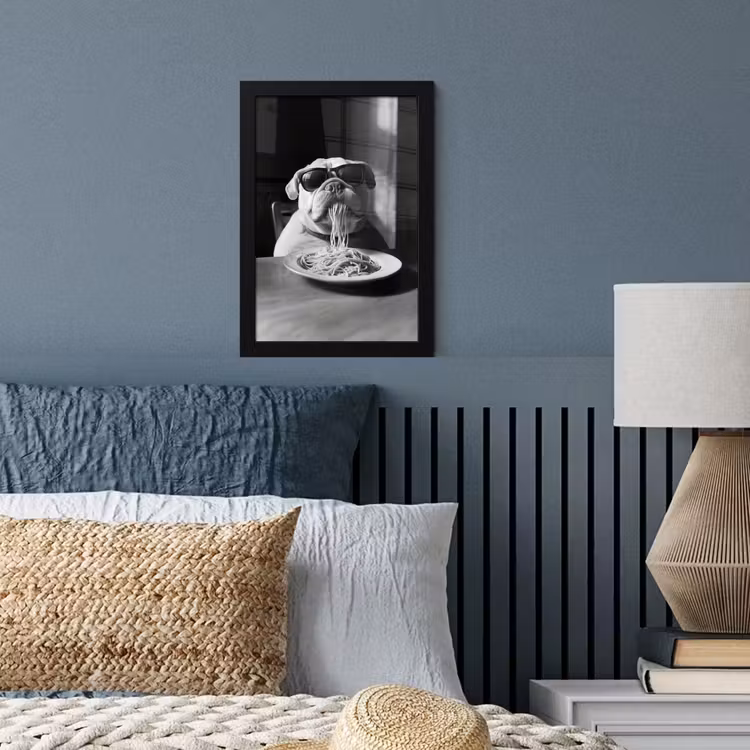 Hond - Bulldog - Pasta - Bril - Stoer - Dieren fotolijst zwart zonder passe partout klein -sfeer3