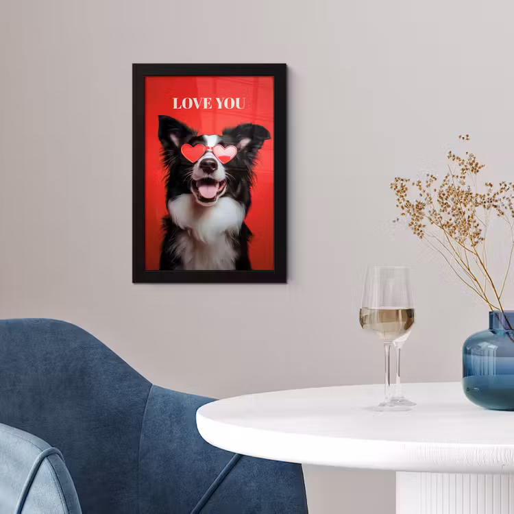 Hond - Hartjesbril - Loveyou - Rood fotolijst zwart zonder passe partout klein -sfeer4
