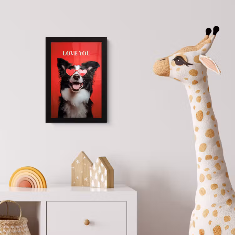 Hond - Hartjesbril - Loveyou - Rood fotolijst zwart zonder passe partout klein -usfeer4_kinderkamer