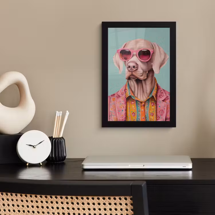 Hond - Overhemd - Bloemen - Bril fotolijst zwart zonder passe partout klein -sfeer1