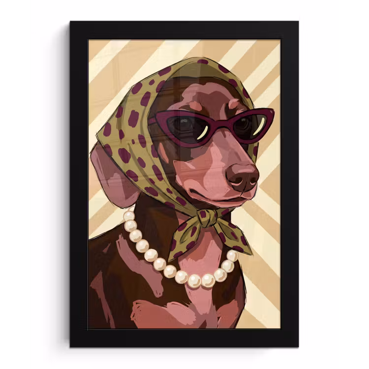 Hond - Zonnebril - Hoofddoek - Dieren - Modern fotolijst zwart zonder passe partout klein -3d