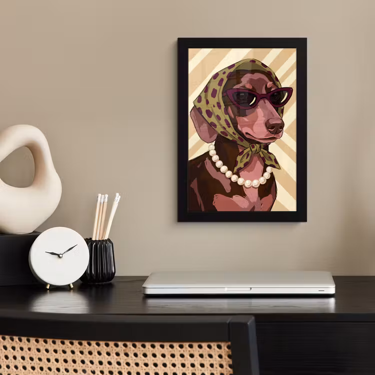 Hond - Zonnebril - Hoofddoek - Dieren - Modern fotolijst zwart zonder passe partout klein -sfeer1