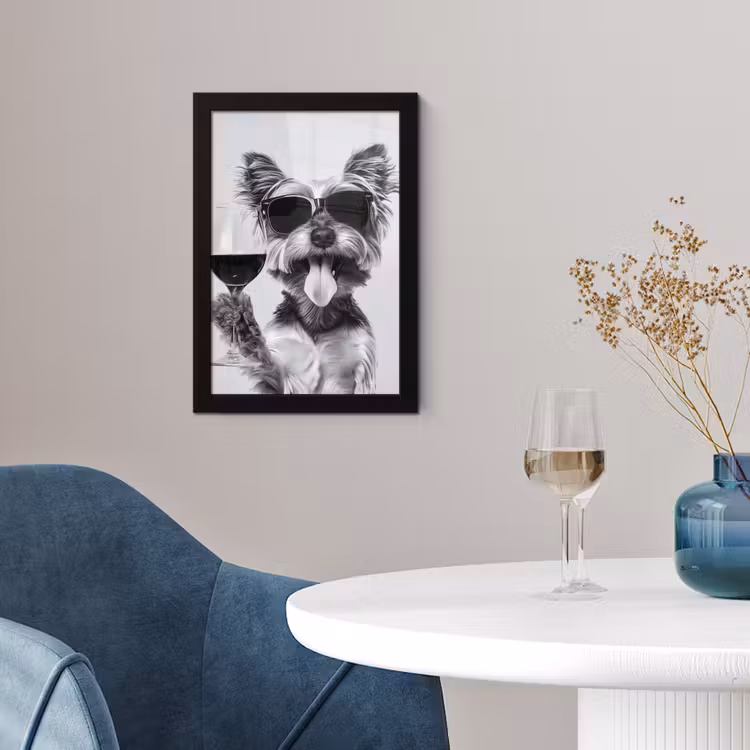 Hondje - Wijnglas - Zonnebril - Enthousiast fotolijst zwart zonder passe partout klein -sfeer4