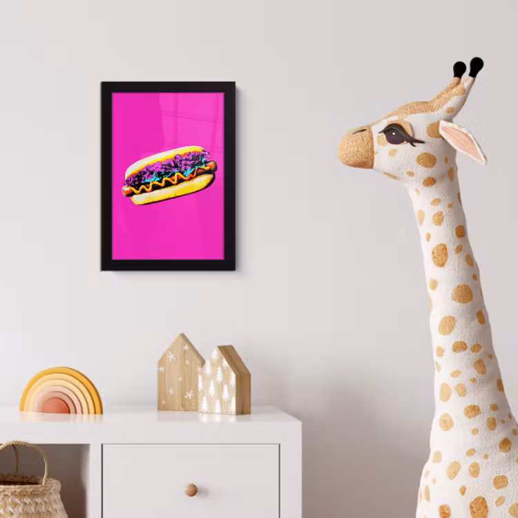 Hotdog - Roze - Retro fotolijst zwart zonder passe partout klein -usfeer4_kinderkamer