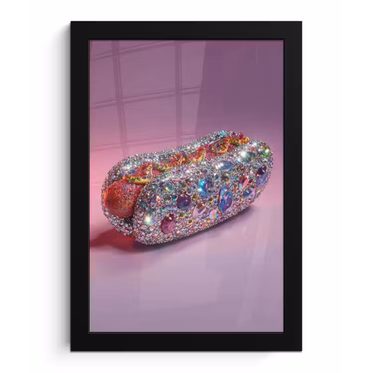 Hotdog - Steentjes - Glitters - Paars fotolijst zwart zonder passe partout klein -3d