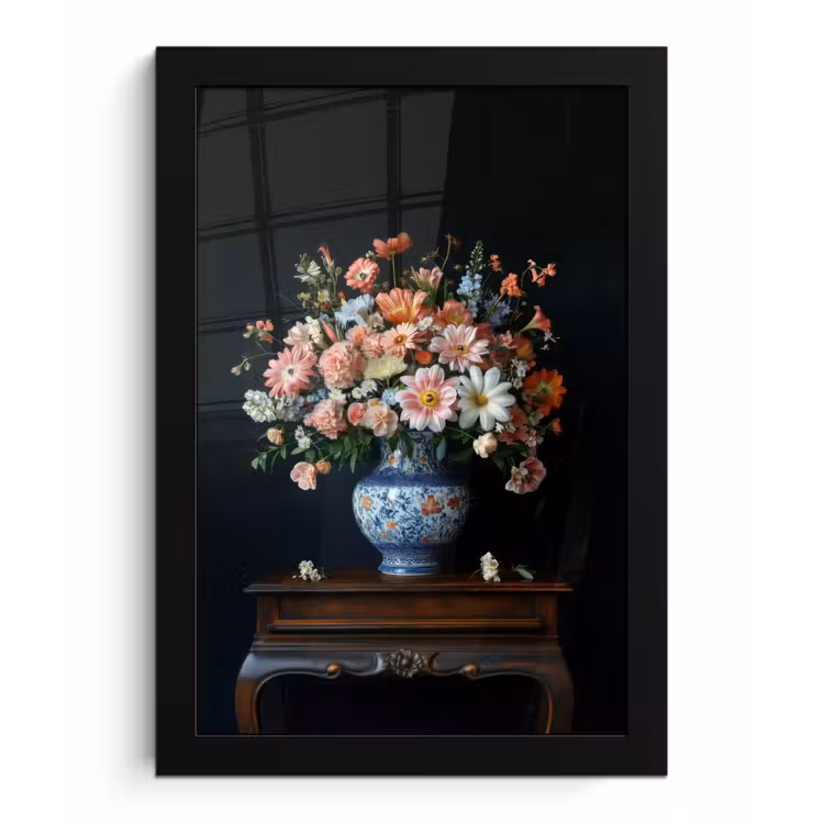 Hout - Vaas - Kleuren - Bloemen fotolijst zwart zonder passe partout klein -3d