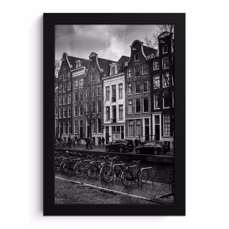 Huis - Gracht - Amsterdam - Architectuur - Zwart-wit fotolijst zwart zonder passe partout klein -3d