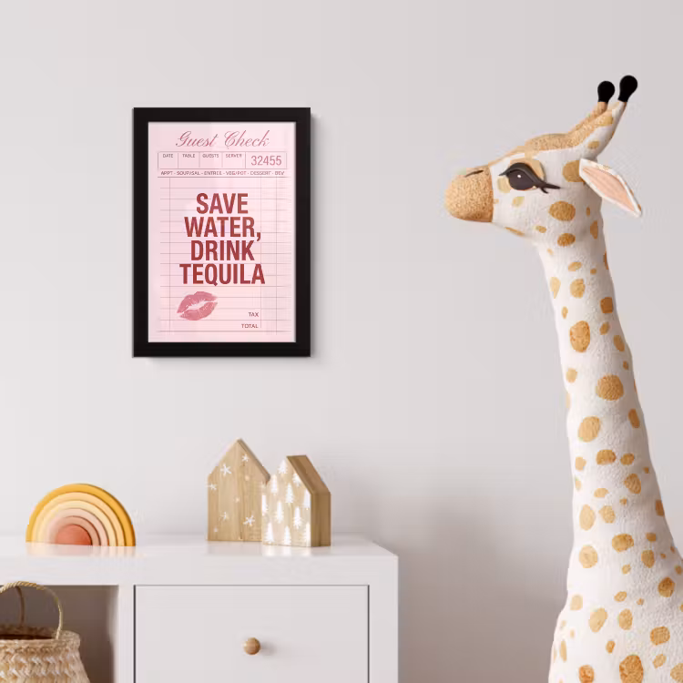 Humor - Drank - Tekst - Roze fotolijst zwart zonder passe partout klein -usfeer4_kinderkamer