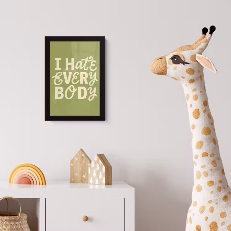 I hate everybody - Groen - Retro fotolijst zwart zonder passe partout klein -usfeer4_kinderkamer