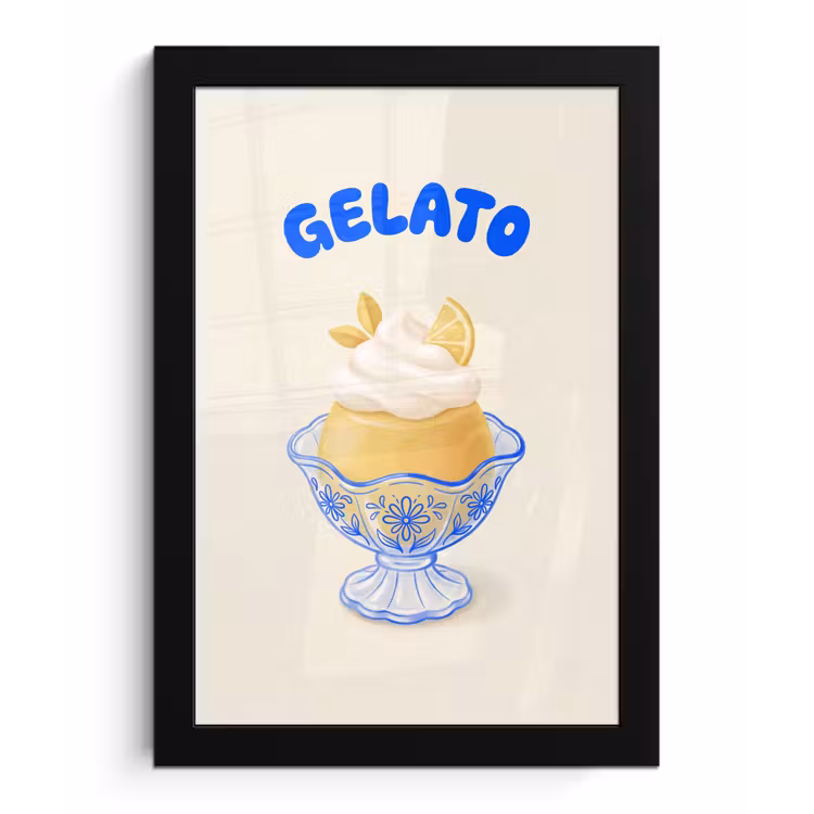 IJs - Citroen - Illustratie - Geel - Dessert fotolijst zwart zonder passe partout klein -3d