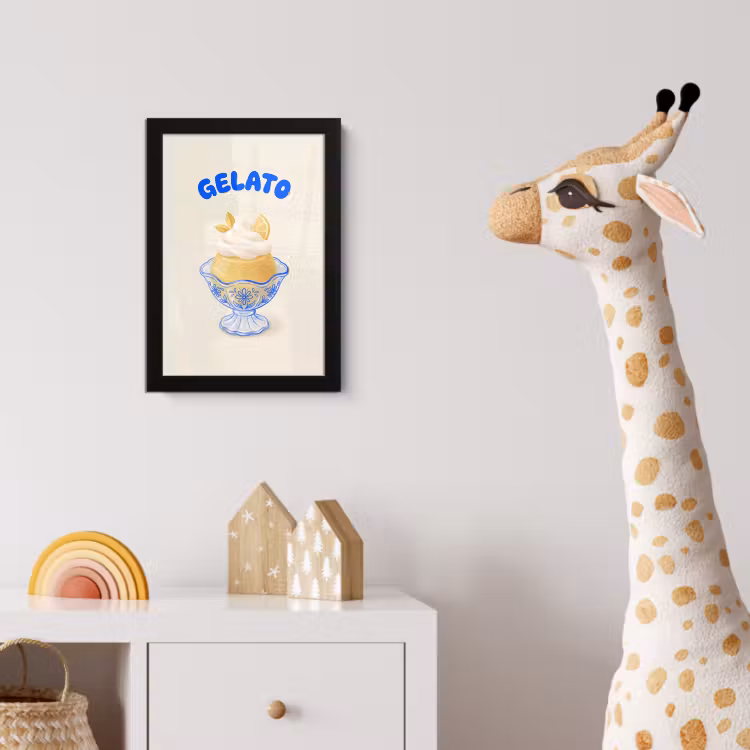 IJs - Citroen - Illustratie - Geel - Dessert fotolijst zwart zonder passe partout klein -usfeer4_kinderkamer