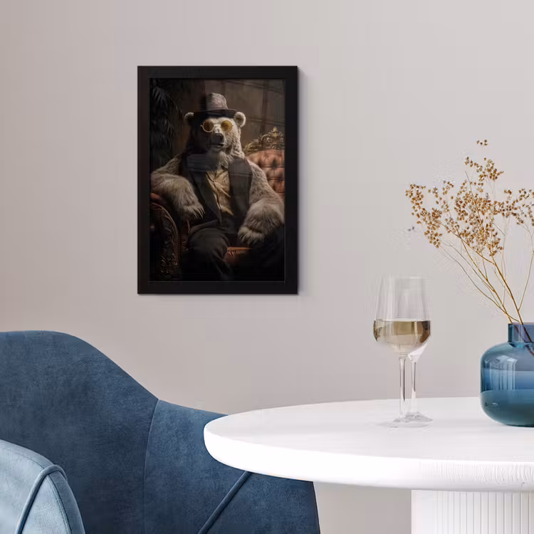 Ijsbeer - Hoed - Bril - Stoel fotolijst zwart zonder passe partout klein -sfeer4