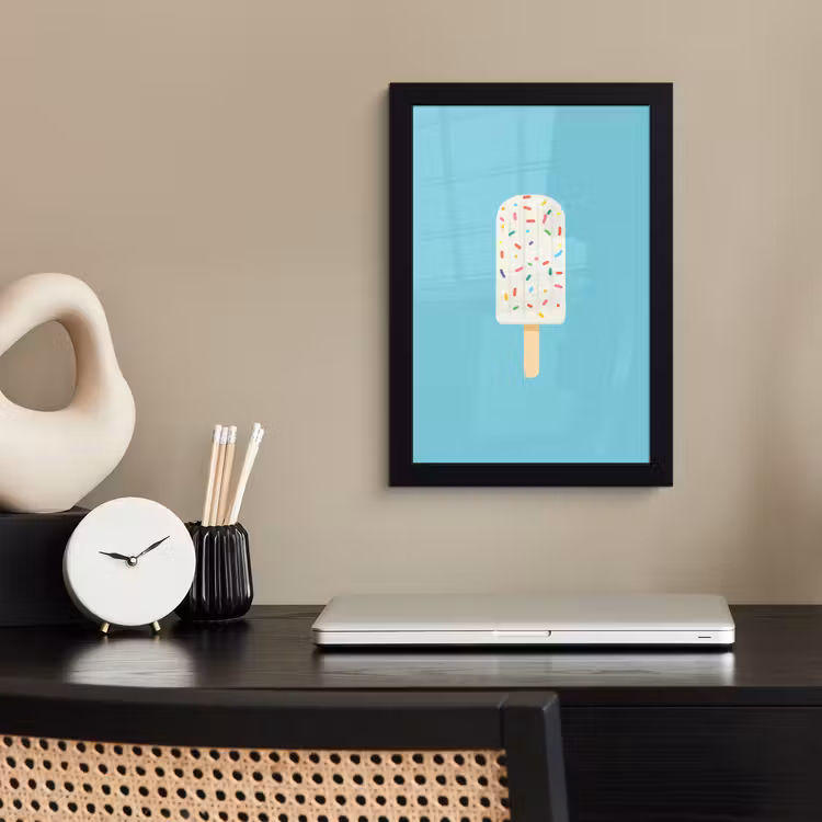 Ijsje - Stokje - Sprinkles - Lichtblauw fotolijst zwart zonder passe partout klein -sfeer1