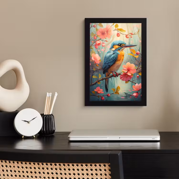 IJsvogel - Bloesem - Natuur - Vogels - Bloemen fotolijst zwart zonder passe partout klein -sfeer1