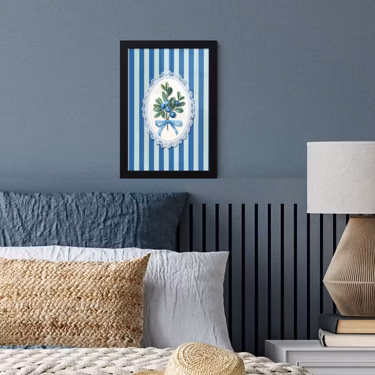 Illustratie - Bessen - Blauw - Strepen fotolijst zwart zonder passe partout klein -sfeer3