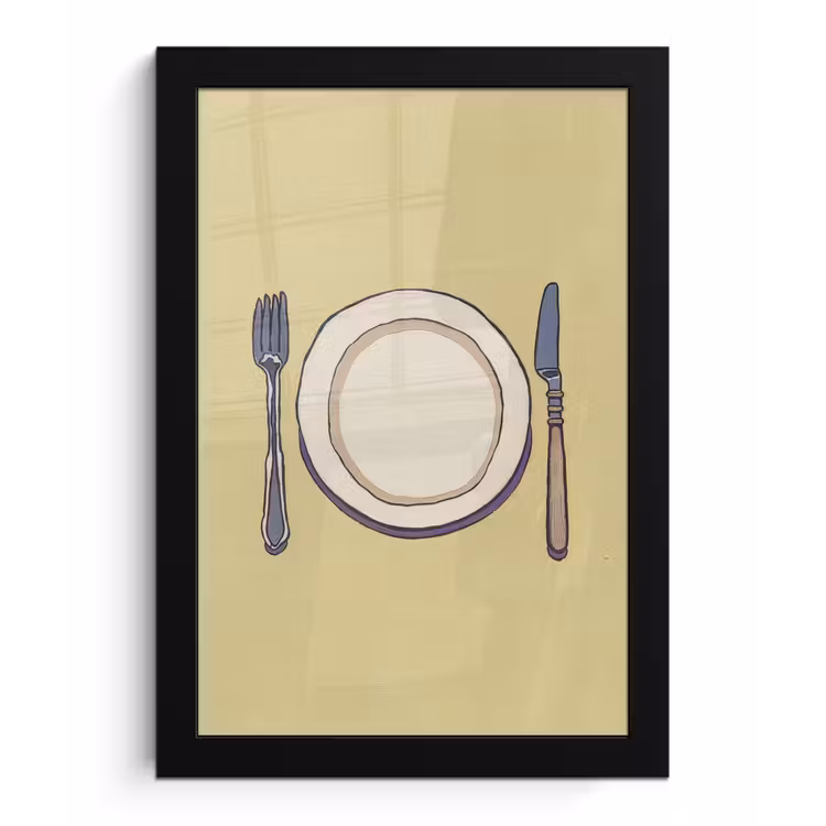 Illustratie - Bord - Bestek - Beige fotolijst zwart zonder passe partout klein -3d