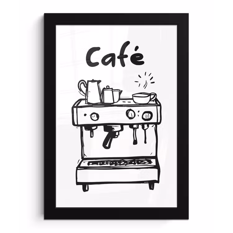 Illustratie - Café - Koffiemachine - Kopjes fotolijst zwart zonder passe partout klein -3d