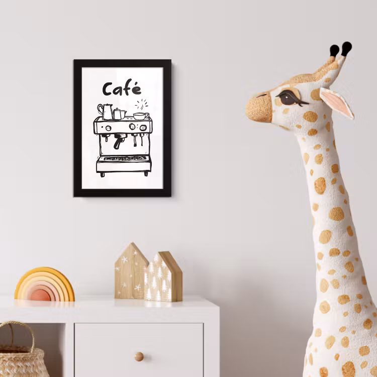 Illustratie - Café - Koffiemachine - Kopjes fotolijst zwart zonder passe partout klein -usfeer4_kinderkamer