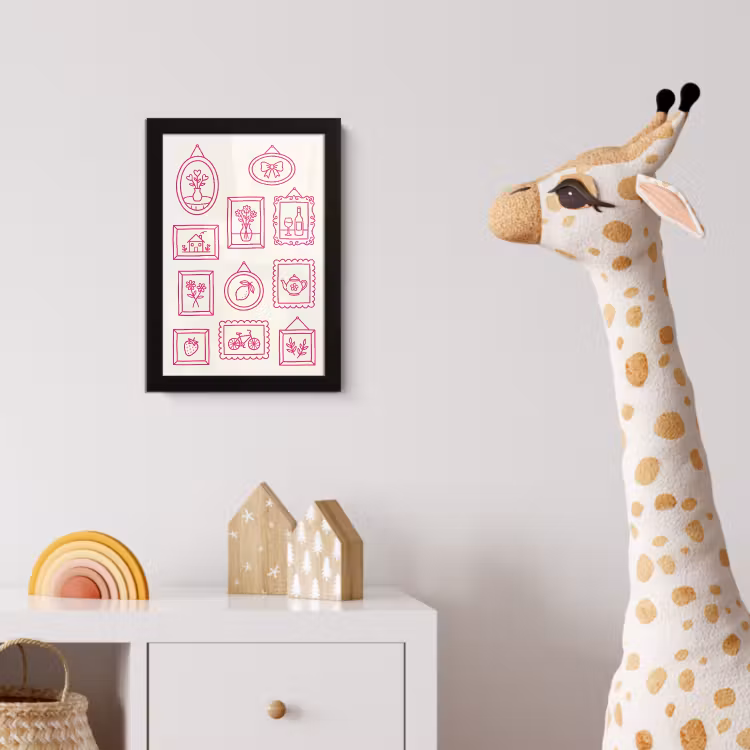 Illustratie - Collectie - Kunst - Minimalistisch - Roze fotolijst zwart zonder passe partout klein -usfeer4_kinderkamer