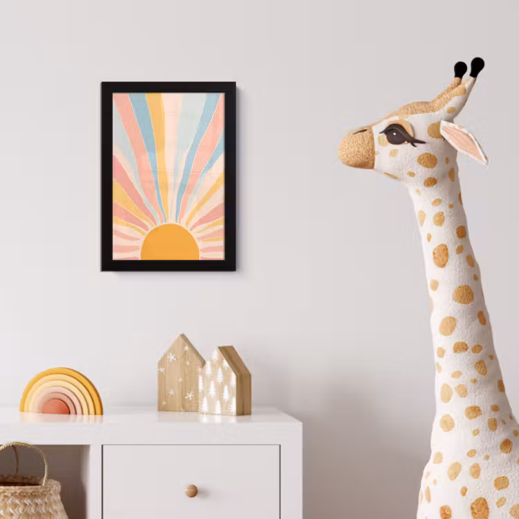 Illustratie - Zon - Pastelkleuren fotolijst zwart zonder passe partout klein -usfeer4_kinderkamer