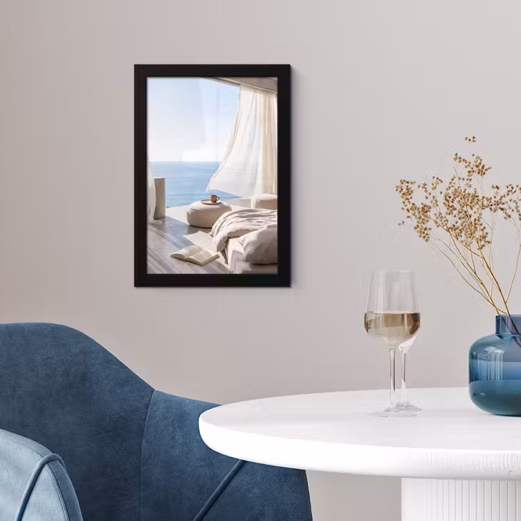 Interieur - Zeezicht - Modern - Rust - Beige fotolijst zwart zonder passe partout klein -sfeer4