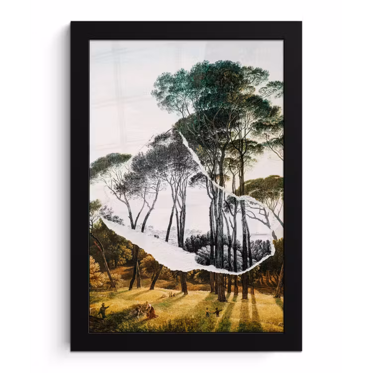 Italiaans landschap parasoldennen - Kunst - Hendrik Voogd - Schilderij - Zwart wit - Oude meesters fotolijst zwart zonder passe partout klein -3d