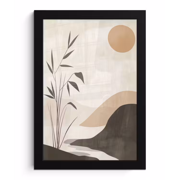 Japandi - Landschap - Beige fotolijst zwart zonder passe partout klein -3d