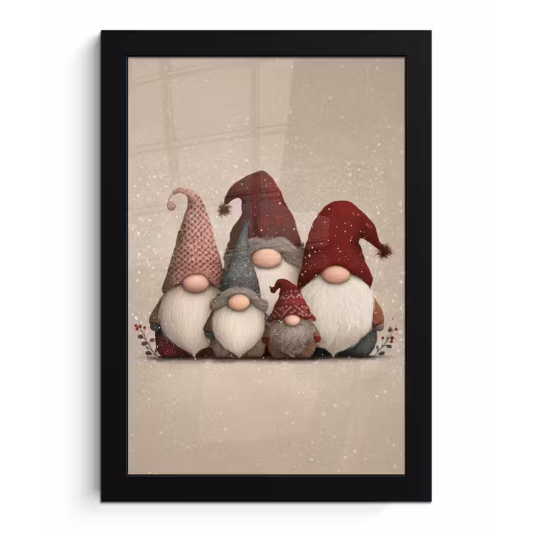 Kabouters - Kerst - Sneeuw - Puntmutsen fotolijst zwart zonder passe partout klein -3d