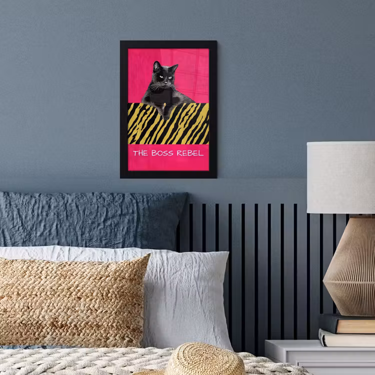 Kat - Baas - Roze - Tijgerprint fotolijst zwart zonder passe partout klein -sfeer3