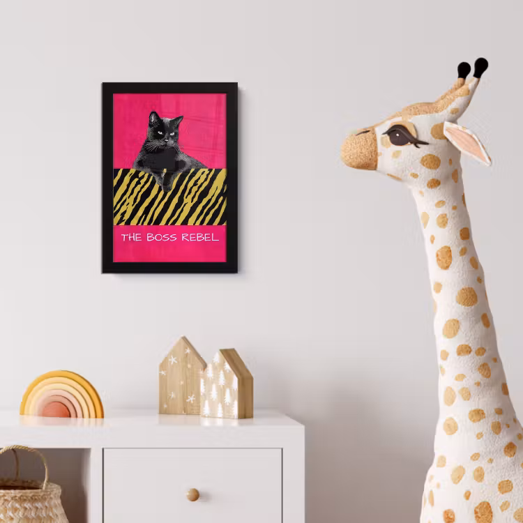 Kat - Baas - Roze - Tijgerprint fotolijst zwart zonder passe partout klein -usfeer4_kinderkamer