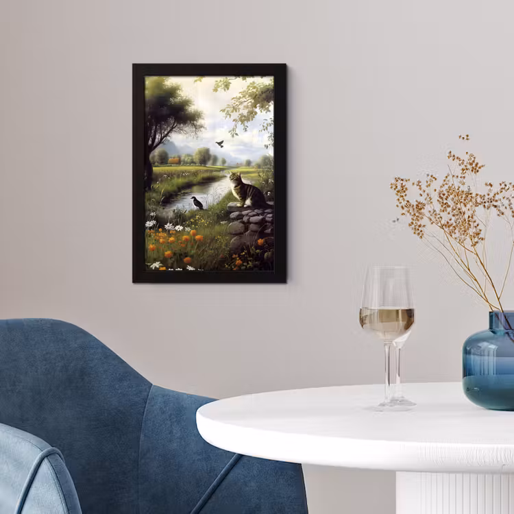 Kat - Beekje - Weide fotolijst zwart zonder passe partout klein -sfeer4
