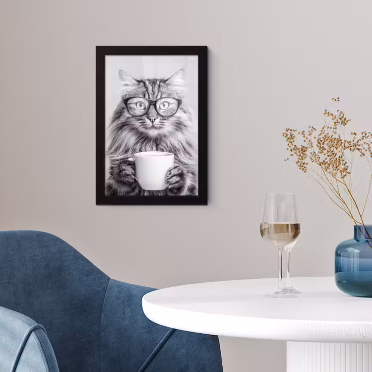 Kat - Bril - Mok - Pluizig fotolijst zwart zonder passe partout klein -sfeer4