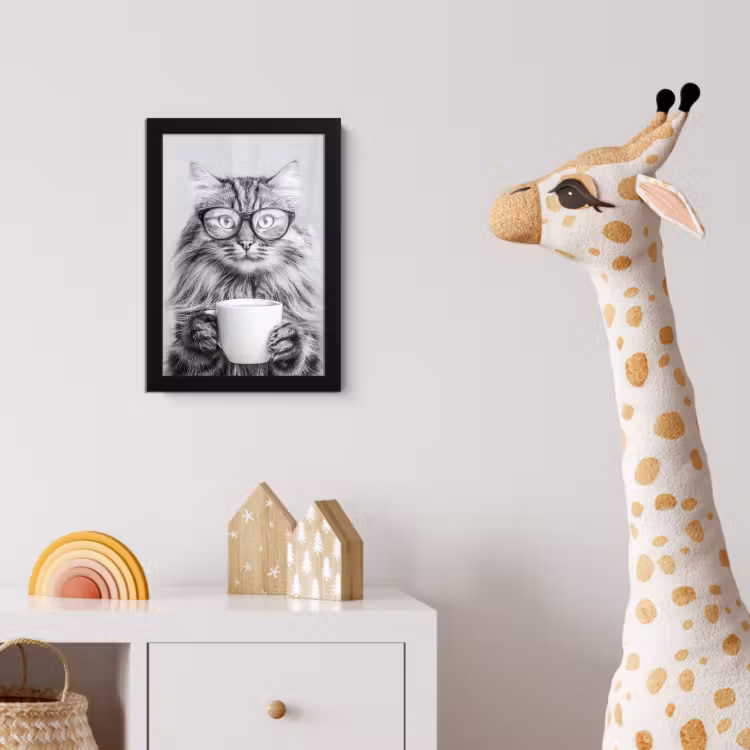 Kat - Bril - Mok - Pluizig fotolijst zwart zonder passe partout klein -usfeer4_kinderkamer