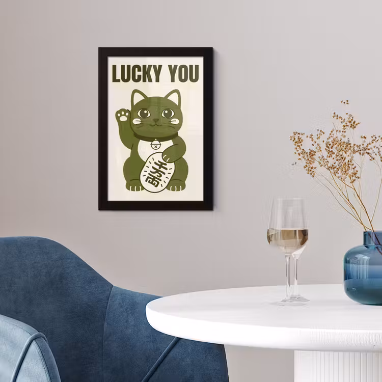 Kat - Geluk - Dieren - Modern - Groen fotolijst zwart zonder passe partout klein -sfeer4