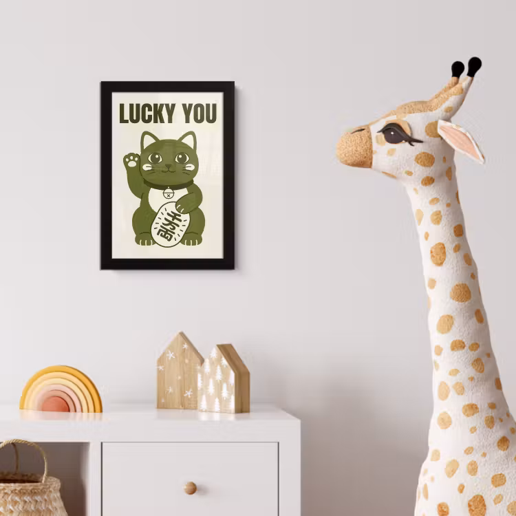 Kat - Geluk - Dieren - Modern - Groen fotolijst zwart zonder passe partout klein -usfeer4_kinderkamer