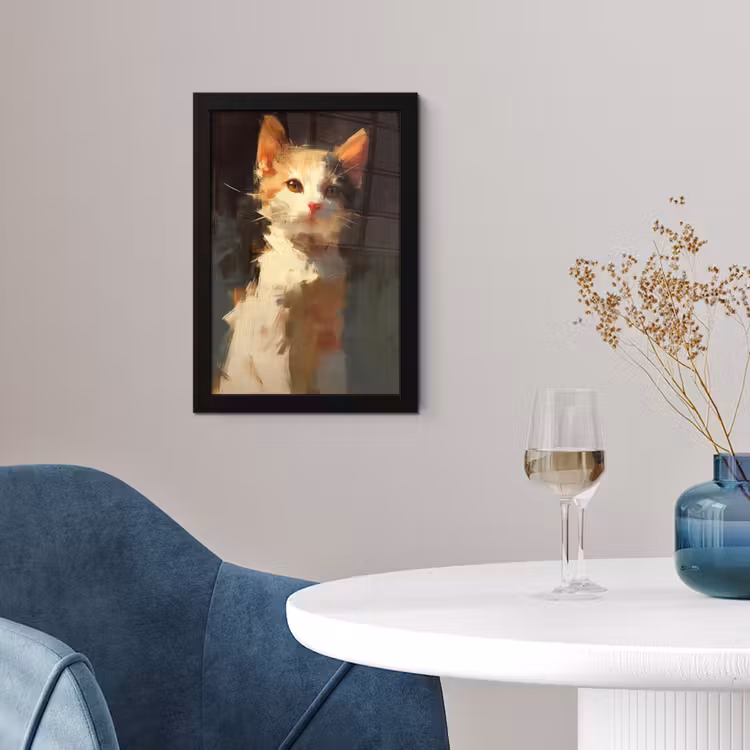 Kat - Geschilderd - Artistiek - Wit fotolijst zwart zonder passe partout klein -sfeer4