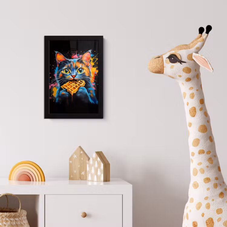 Kat - Graffiti - Kleurrijk - Wafel - Eten fotolijst zwart zonder passe partout klein -usfeer4_kinderkamer