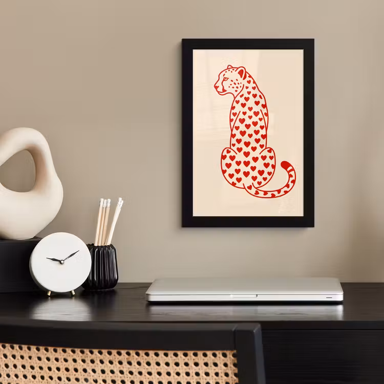 Kat - Harten - Dieren - Modern - Rood fotolijst zwart zonder passe partout klein -sfeer1