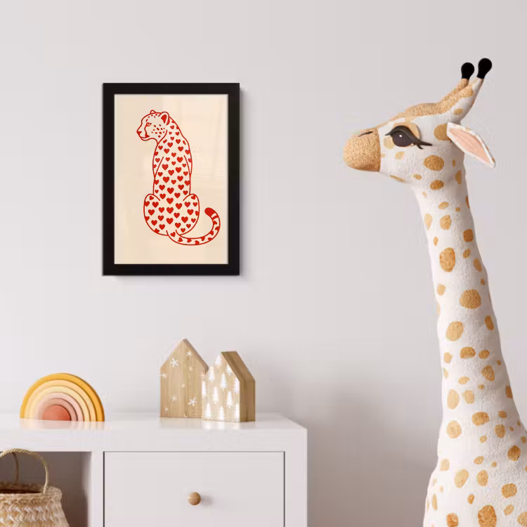 Kat - Harten - Dieren - Modern - Rood fotolijst zwart zonder passe partout klein -usfeer4_kinderkamer